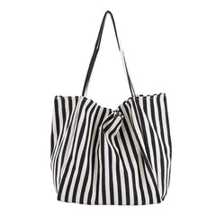 Striped Canvas Bags High Capacity Shoulder Bags For Women Fashion Shopper Handbags Casual Shopping Totes - Fashionner