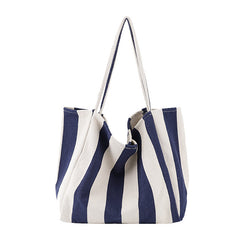 Striped Canvas Bags High Capacity Shoulder Bags For Women Fashion Shopper Handbags Casual Shopping Totes - Fashionner