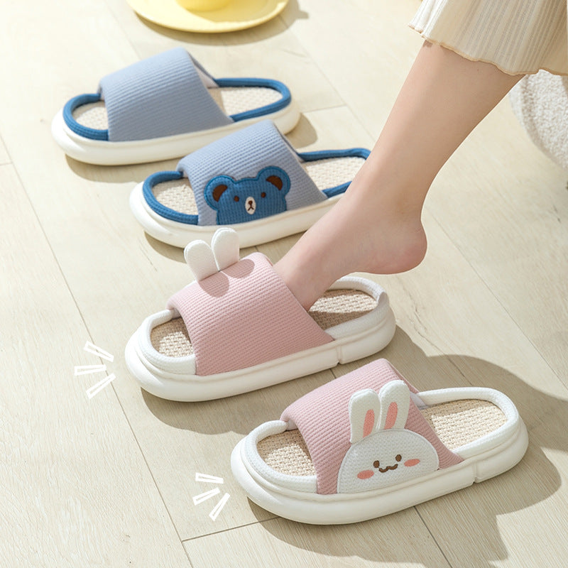 Cute Rabbit Slippers Linen House Shoes For Women - Fashionner