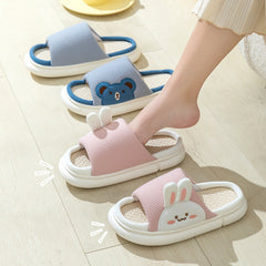 Cute Rabbit Slippers Linen House Shoes For Women - Fashionner