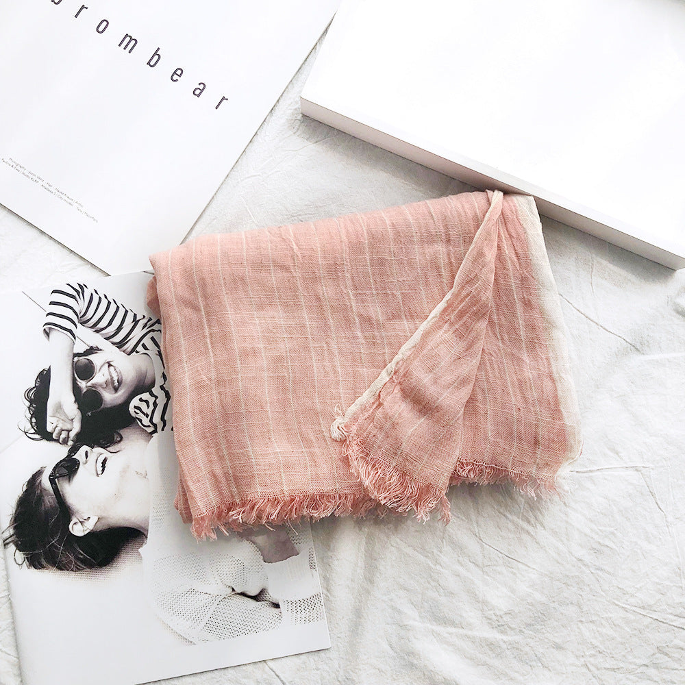 Autumn And Winter Striped Cotton And Linen Pleated Scarf Shawl - Fashionner