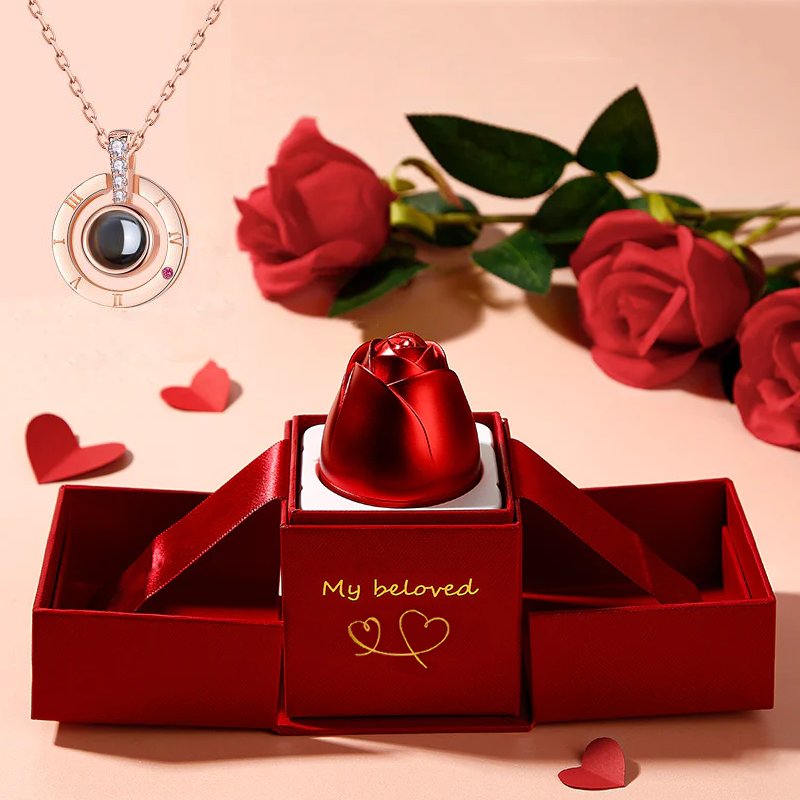 Hot Valentine's Day Gifts Metal Rose Jewelry Gift Box Necklace For Wedding Girlfriend Necklace Gifts - Fashionner