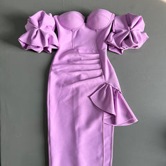 Women's Solid Color Lantern Sleeve Bandage Dress - Fashionner