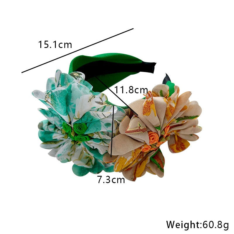 Handmade Fabric Flower Women's Wide Edge Pressed Hair Hoop - Fashionner
