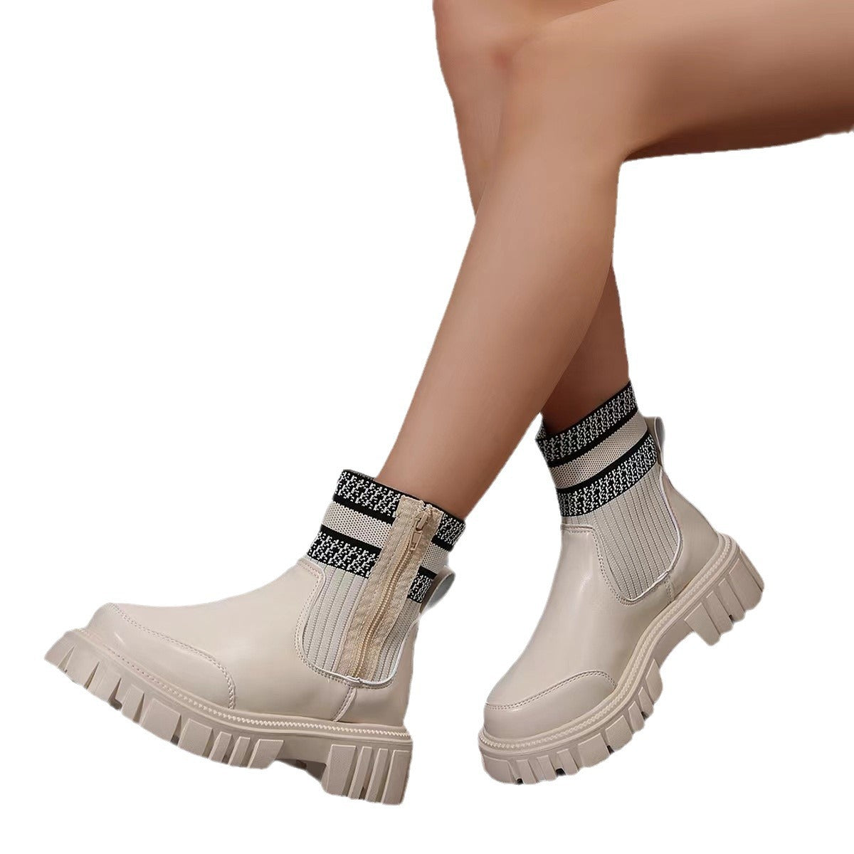 Women's Fashionable Knitted Women's Middle Boots - Fashionner