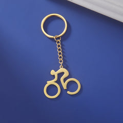 Gexiang Factory Titanium Steel Cutting Hollow 18K Real Gold Electroplating Simple Stroke Bicycle Pendant Stainless Steel Key Ring
