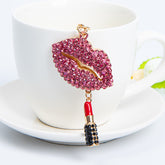 Fashion New Diamond Red Lip Lipstick Keychain Pendant