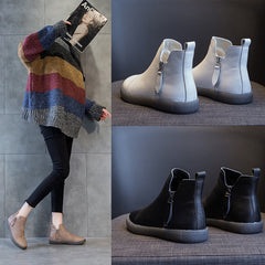 Velvet Padded All-matching Women's Double Zipper White Shoes - Fashionner