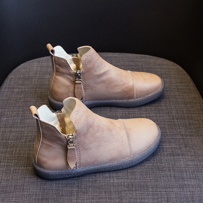 Velvet Padded All-matching Women's Double Zipper White Shoes - Fashionner