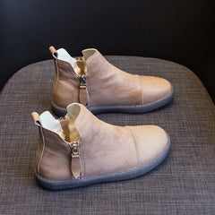 Velvet Padded All-matching Women's Double Zipper White Shoes - Fashionner