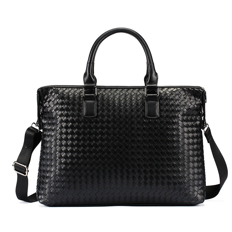 Men's Bag Leather Large Briefcase Hand Woven Luxury Handbags Business Tote Bags For Men High Quality Laptop Handbags - Fashionner