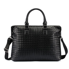 Men's Bag Leather Large Briefcase Hand Woven Luxury Handbags Business Tote Bags For Men High Quality Laptop Handbags - Fashionner
