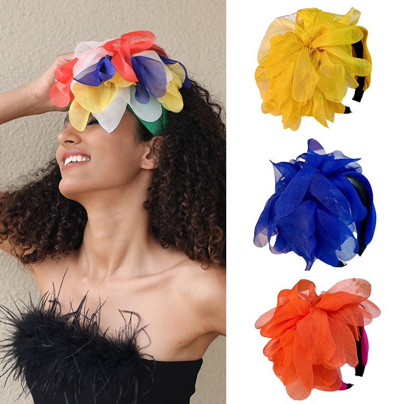 Fashion fabric oversized colorful flower fashion headband - Fashionner