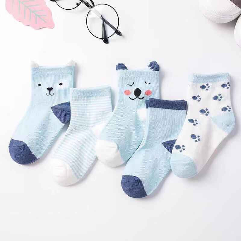 5 Pairs Children's Cotton Mid-calf Length Socks - Fashionner