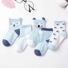 5 Pairs Children's Cotton Mid-calf Length Socks - Fashionner