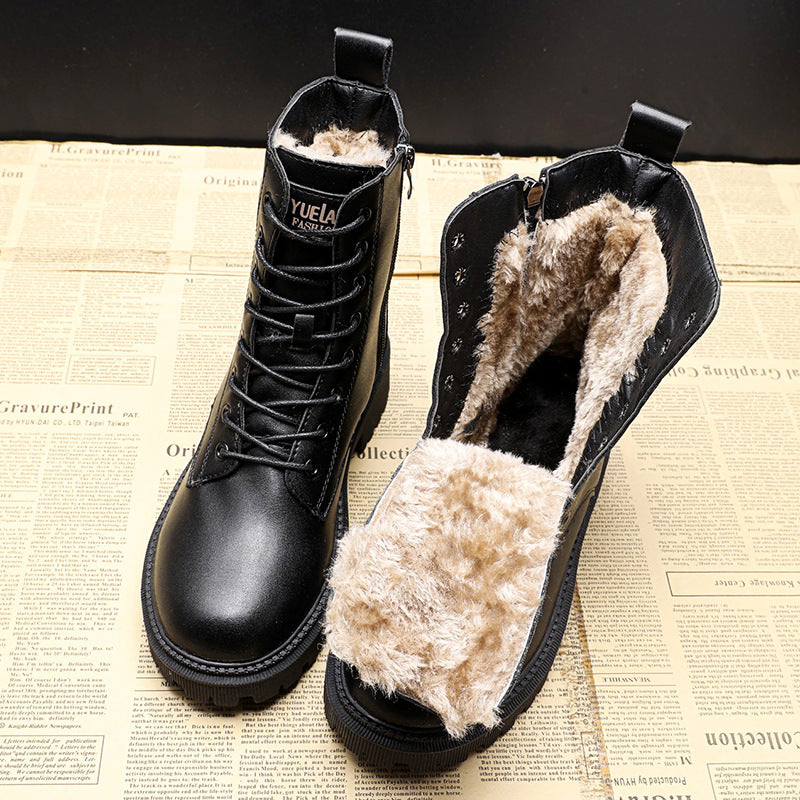 Winter All-matching Flat Bottom Thickened Booties Cotton-padded Shoes With Velvet - Fashionner
