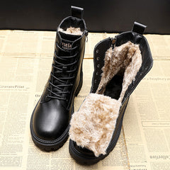 Winter All-matching Flat Bottom Thickened Booties Cotton-padded Shoes With Velvet - Fashionner