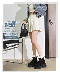 Women's Thick-soled Lace-up Retro Matte Ankle Trendy Cool British Fan Boots - Fashionner