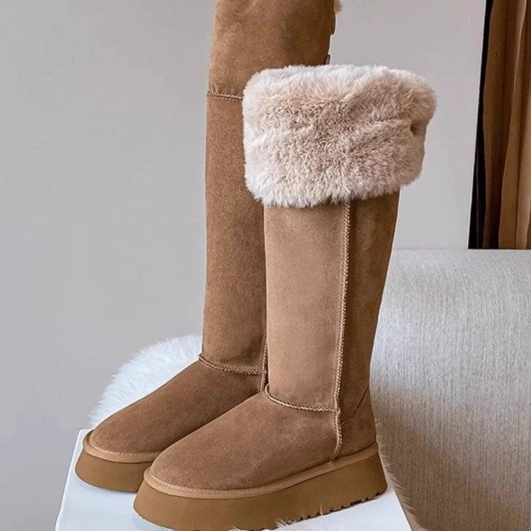Women's Long Snow Winter Fleece-lined Thickened New Platform Cotton Shoes Below The Knee Long Boots - Fashionner