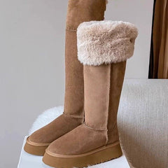 Women's Long Snow Winter Fleece-lined Thickened New Platform Cotton Shoes Below The Knee Long Boots - Fashionner