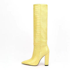 High Leg Boot Chunky Heel European And American Crocodile Pattern - Fashionner