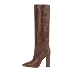 High Leg Boot Chunky Heel European And American Crocodile Pattern - Fashionner