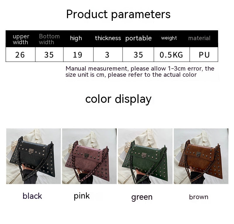 Rivet Bag Envelope Chain Crossbody - Fashionner