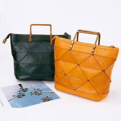 All-match Geometric Stitched Cowhide Women's Bag Work Commute Literary Handbag - Fashionner