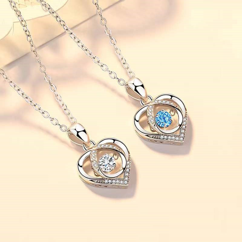 S925 Beating Heart-shaped Necklace Women Luxury Love Rhinestones Necklace Jewelry Gift For Valentine's Day - Fashionner