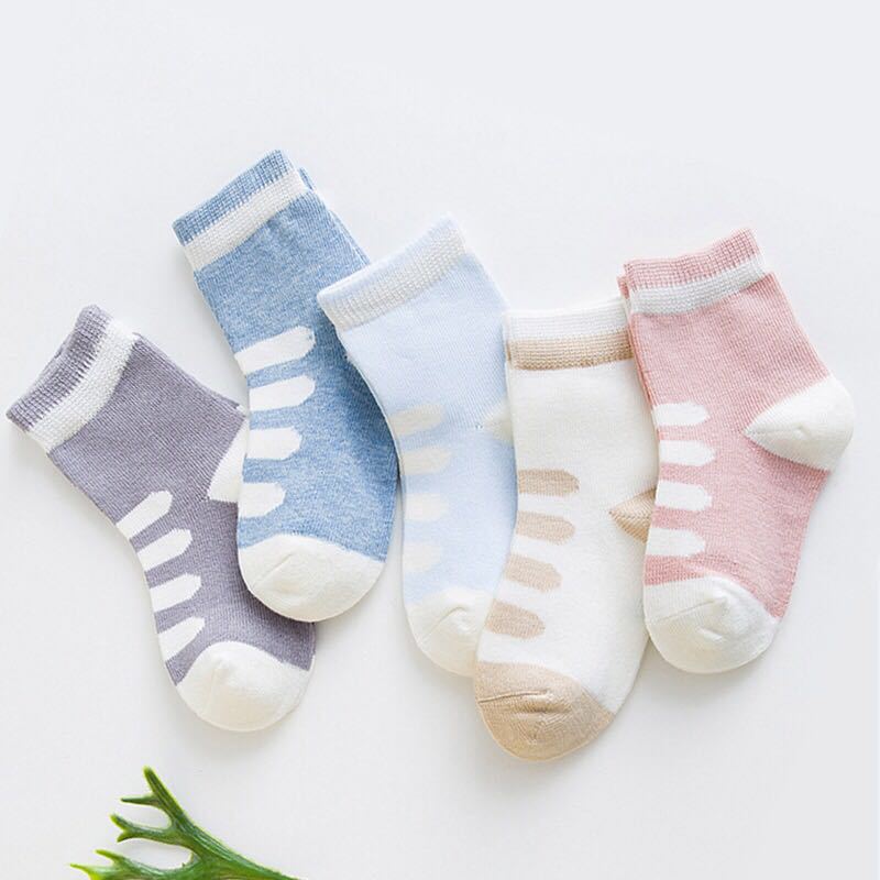 5 Pairs Children's Cotton Mid-calf Length Socks - Fashionner