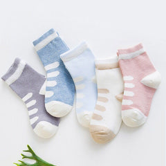 5 Pairs Children's Cotton Mid-calf Length Socks - Fashionner