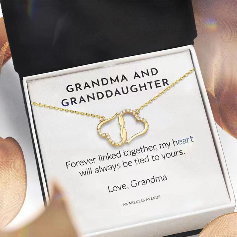 Fashion Double Heart Love Necklace With Rhinestones Inlaid Zircon Mother Valentine's Day Gift - Fashionner