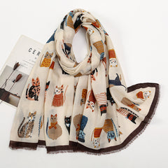 Autumn And Winter Polyester Long Scarf Female Cartoon Cat - Fashionner