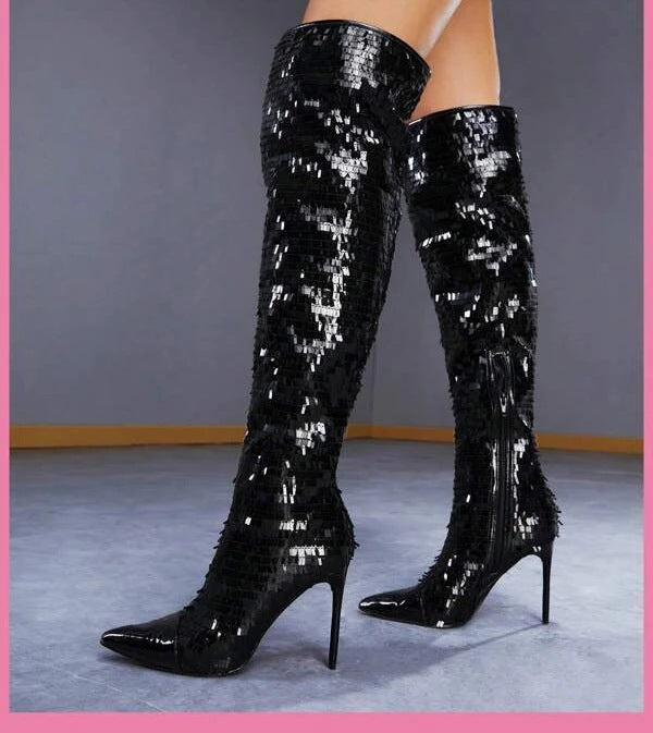 Fashionable Sequins Over-the-knee Boots Women - Fashionner