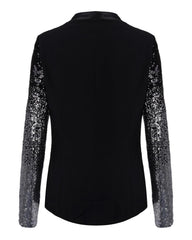 Women Thin Jacket Coat Spring Autumn Long Sleeve Lapel Fashion Silver Black Sequin Elegant Slim Work Blazers Suit feminino