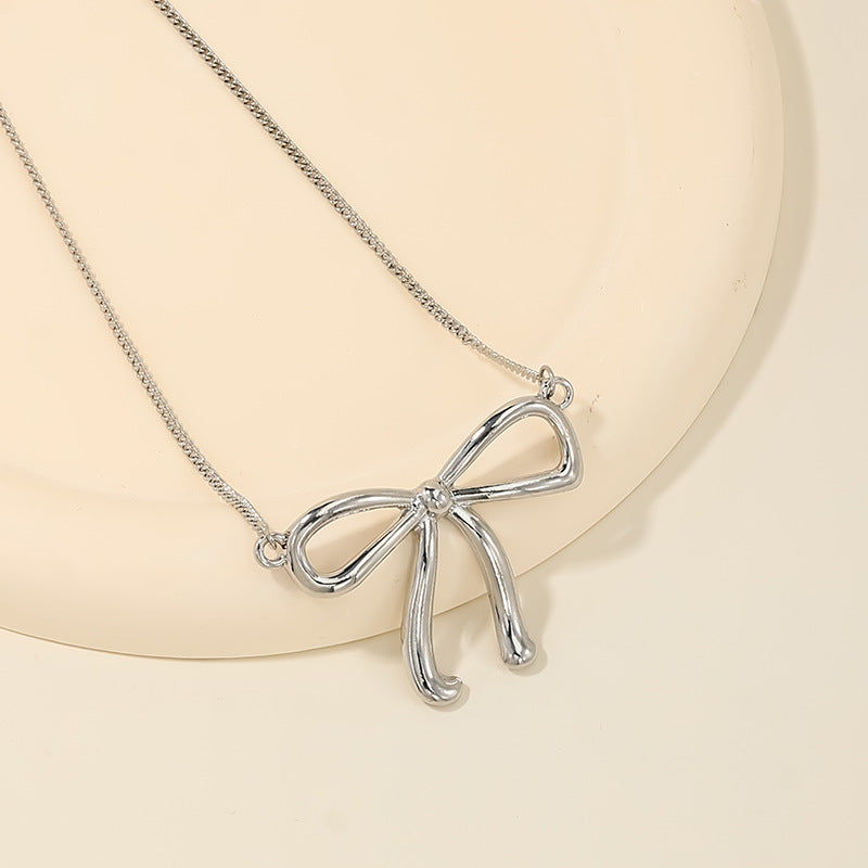Sweet Light Luxury Metal Diamond Bow Necklace For Women - Fashionner