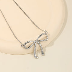 Sweet Light Luxury Metal Diamond Bow Necklace For Women - Fashionner
