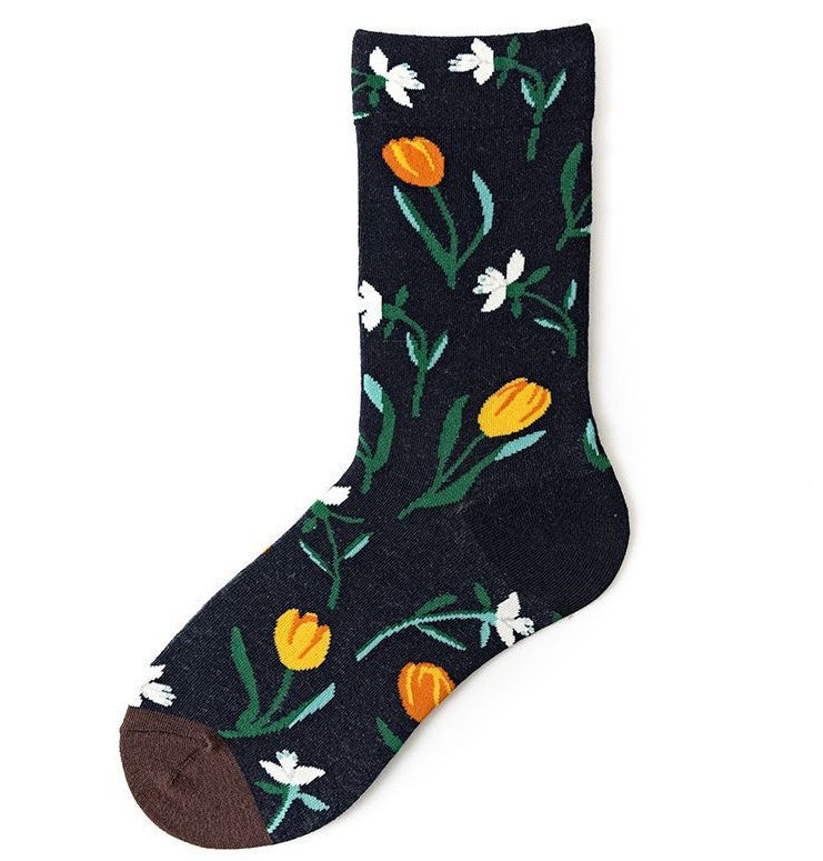 Trendy Mid-calf Length Socks Preppy Style Stockings Artistic Illustration Socks - Fashionner