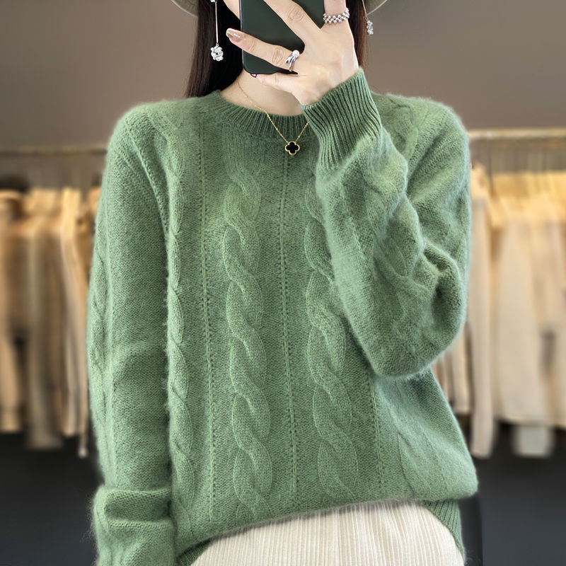 Women's Cable-knit Sweater Knitwear Top Pullover Solid Color Bottoming Shirt - Fashionner