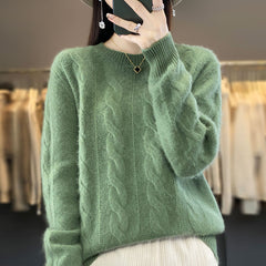 Women's Cable-knit Sweater Knitwear Top Pullover Solid Color Bottoming Shirt - Fashionner