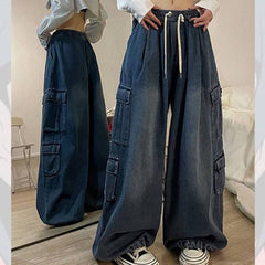 Jeans Tooling Loose Wide Leg Pants Women - Fashionner