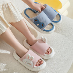 Cute Rabbit Slippers Linen House Shoes For Women - Fashionner