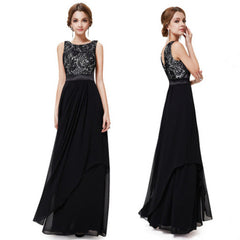 Lace spliced chiffon dress - Fashionner