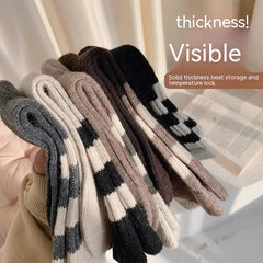 Striped All-matching Thick Warm Middle-long Stockings - Fashionner