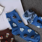 Illustration Of Cookies, Food Patterns, Blue Socks, Children - Fashionner