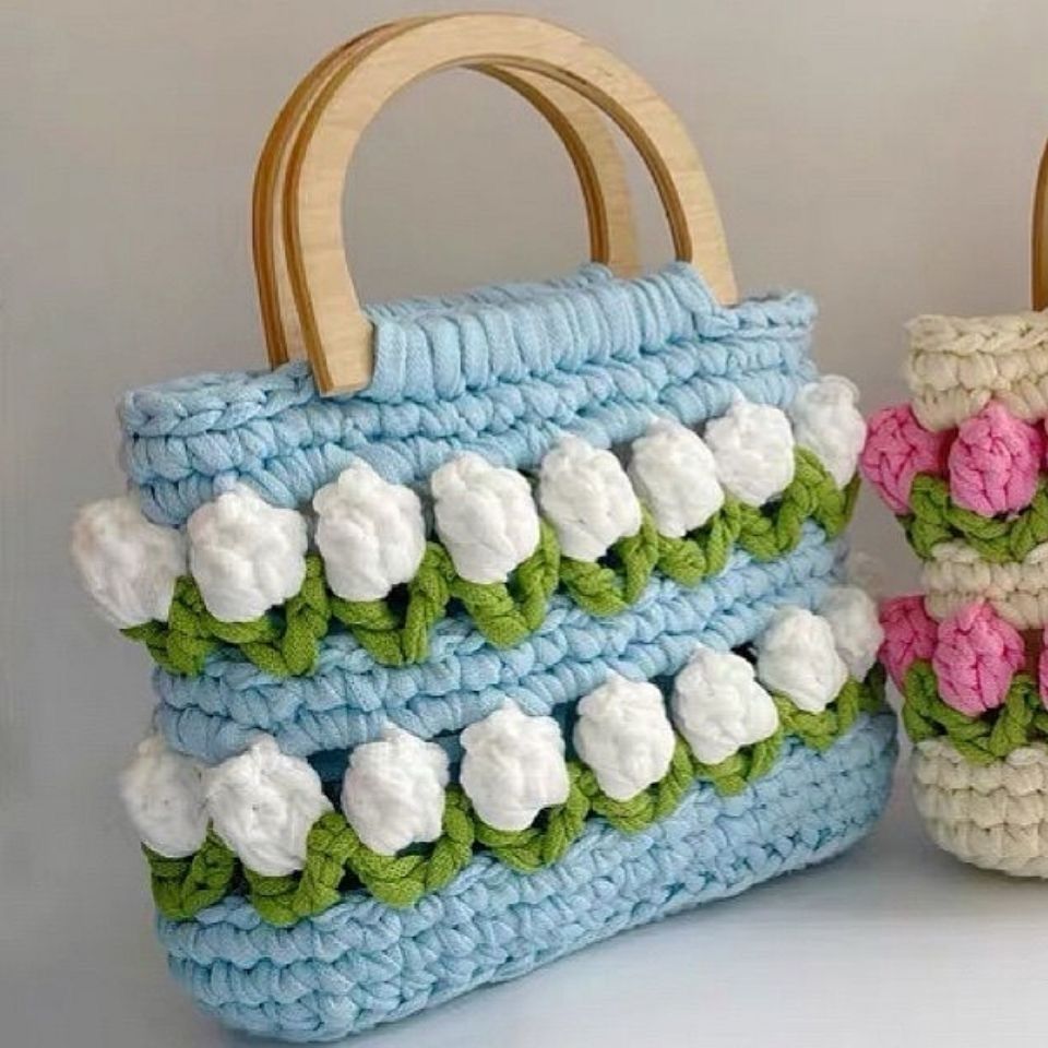 Cloth Line Crochet Knitting Tulips Handbags - Fashionner