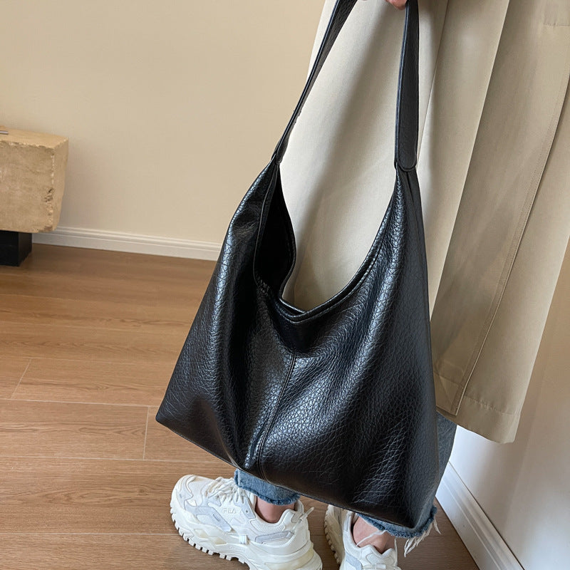 2Pcs Handbags Large Capacity Bag Women Underarm Korean Style Soft Pu Leather Shopping Shouder Bags With Small Wallet - Fashionner