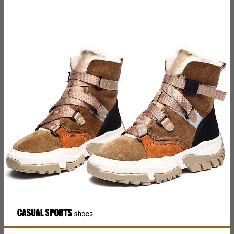 New High Top Multi Color Motorcycle Ankle Sneakers Suede Leather Casual Shoe Platform Wedge Comfortable Luxury Women Winter Boot - Fashionner