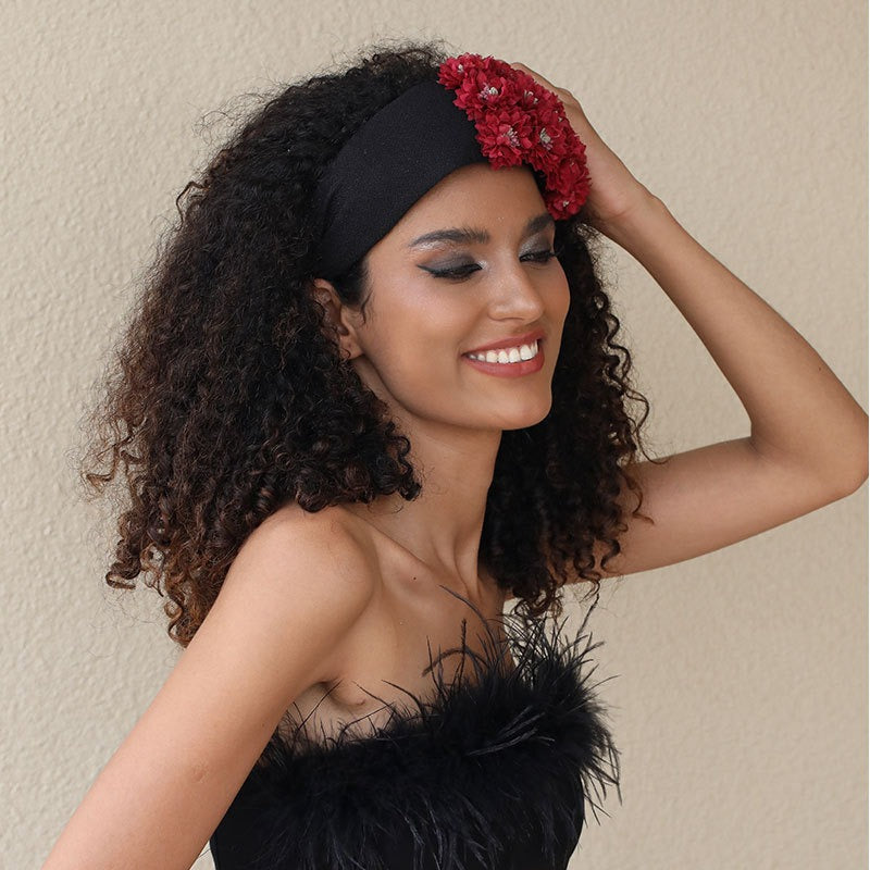 Flower series fashionable and exaggerated wide edge handmade fabric headband - Fashionner