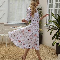 Floral T-shaped Strappy Banquet Elegant Dress